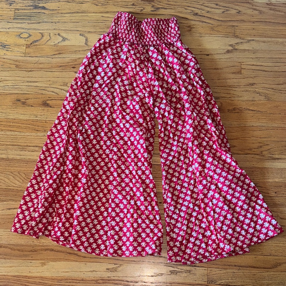 Vibrant Red Patterned Palazzo Pants Hippie Boho
